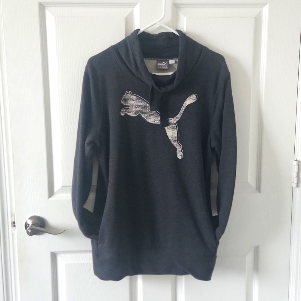 PUMA Mock Neck Hoodie with Large Pocket Heather Gray XL